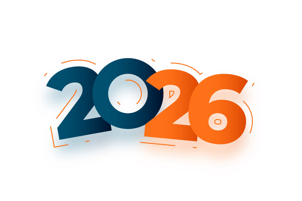 Colorful graphic of 2026 in bolded orange and blue letters